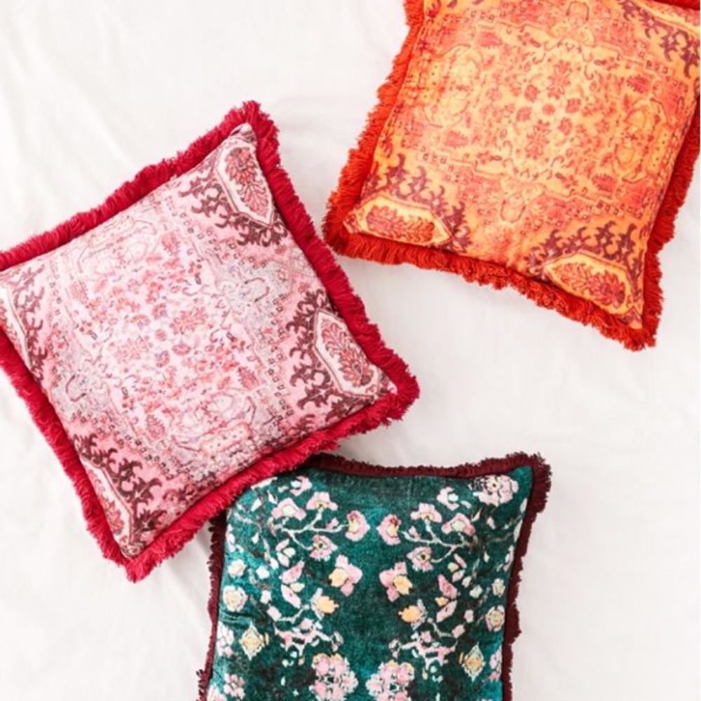 UO Orange Velvet Throw Pillow